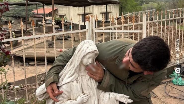 İsrail askerinden Meryem Ana heykeline saygısızlık