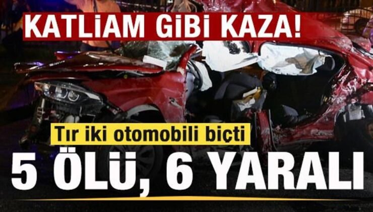 Katliam üzere kaza: Tır iki arabası biçti! 5 meyyit, 6 yaralı